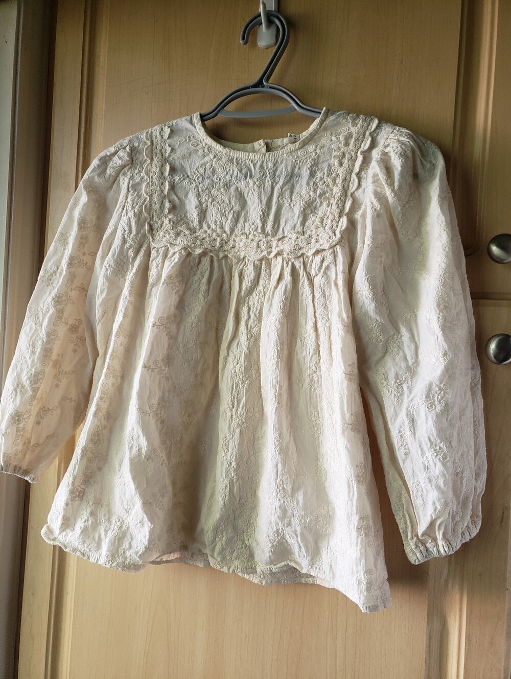 Girls' Cream Lace-Trim Long-Sleeve Top